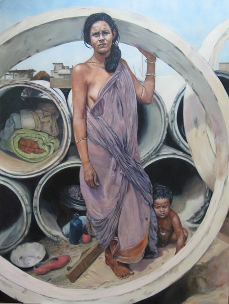 Woman living in a drainpipe