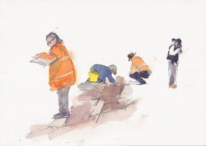 Archaeologists at work, by Karen Wallis