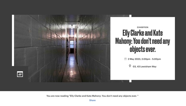 Elly Clarke and Kate Mahony: You don’t need any objects ever, by Elly Clarke