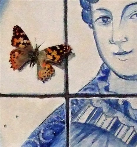 Azulejos medallions; Two painted ladies