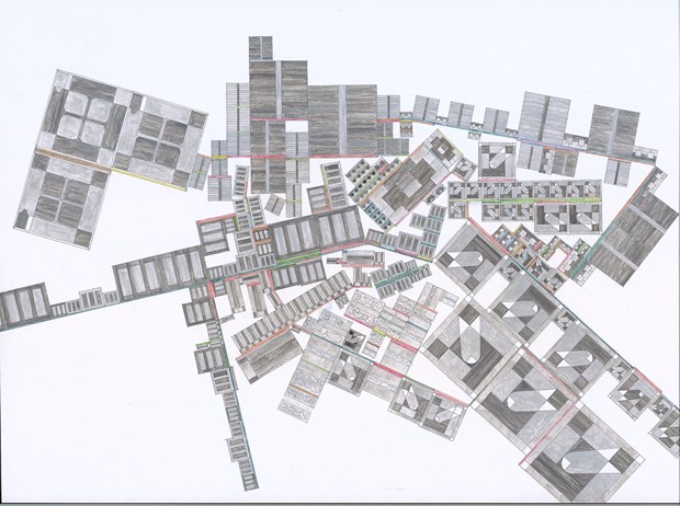 ‘Algorithmic City Plan 2’, 20 x 16 inches, ink and graphite on paper, 2012