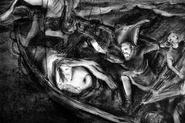 Halos & Phone Glows. - Conversations with Delacroix - (Christ on the Sea of Galilee 1854) - Credit: Halos & Phone Glows'. Detail from this drawing. Pete Codling 2017. 'Conversations with Delacroix. 