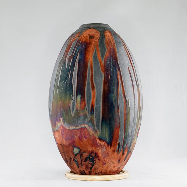 Carbon Black Half Copper Matte Large Oval Vase, by RAAQUU