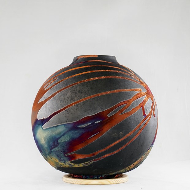 Carbon Black Half Copper Matte Large Globe Vase, by RAAQUU