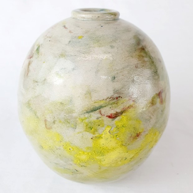 Yellow painted jar, small