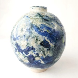 Blue painted jar, tiny, by Alexandra Barto