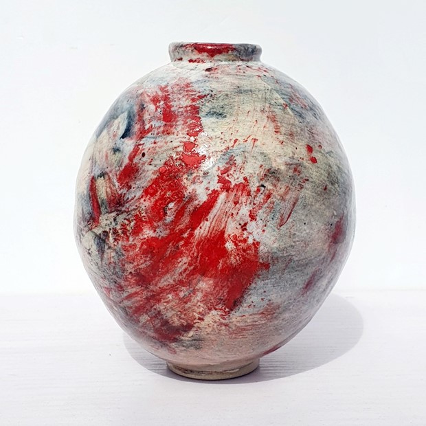 Red painted jar, small