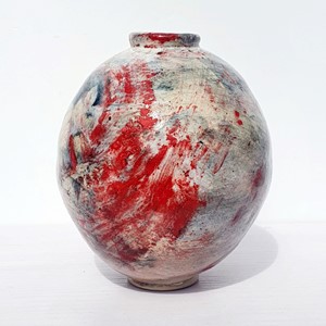 Red painted jar, small, by Alexandra Barto